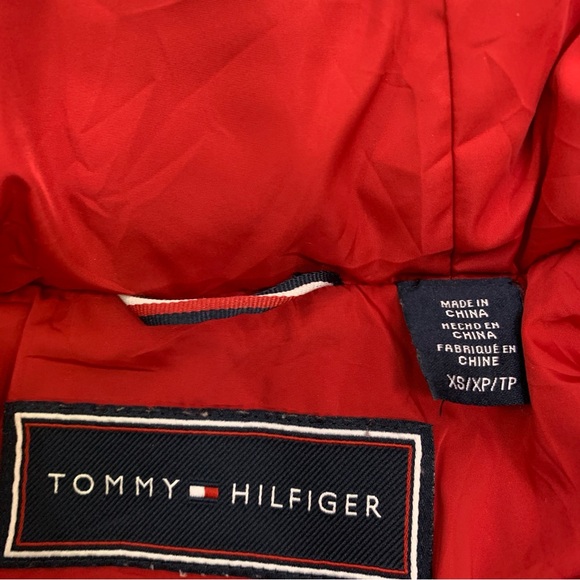 Tommy Hilfiger Red Puffer Coat Winter Warm Jacket Hood Women’s XS Extra Small - Picture 11 of 11